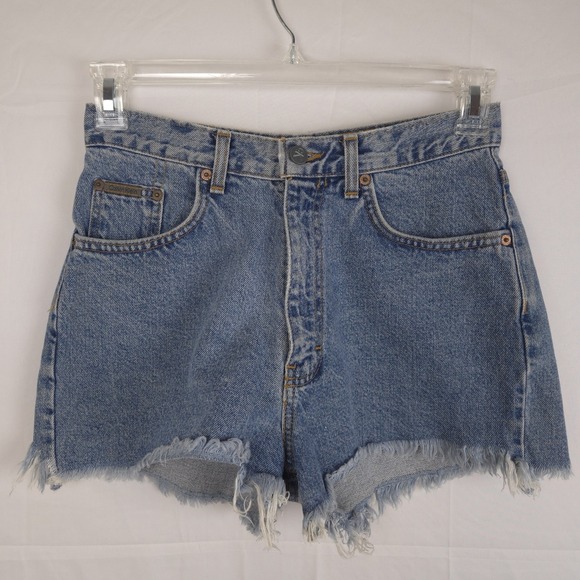 Vintage Calvin‎ Klein Fray Hem Shorts Size 7 Double Stone Wash 90s USA Denim - Picture 1 of 12